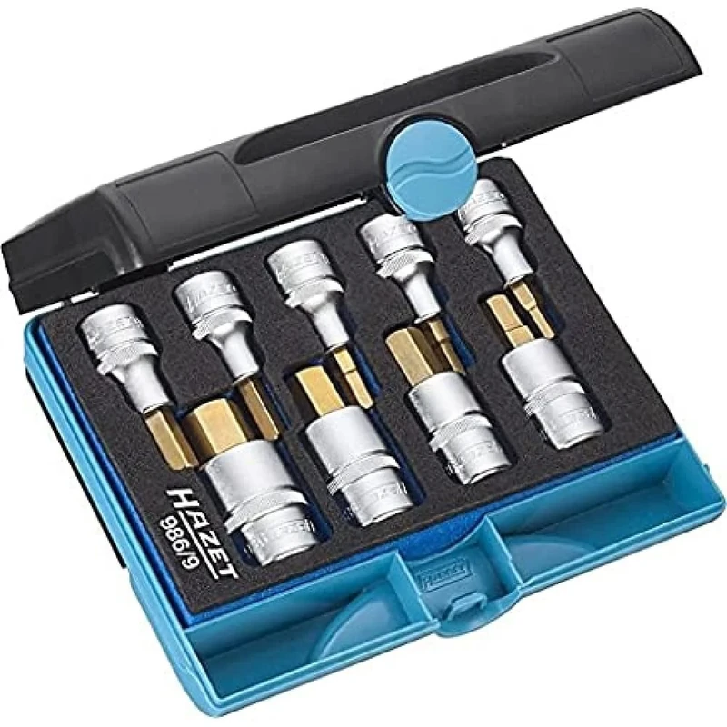 HAZET 986/9 Hexagon Profile Screwdriver Socket Set - CVD-Tin Coated