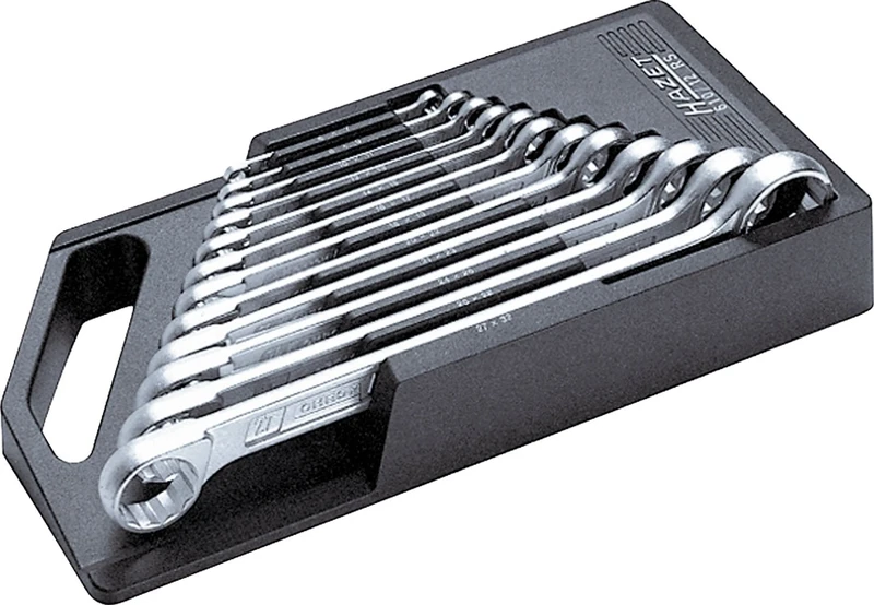 HAZET 610N/12RS 12-Point Traction Profile Polished Head Double Box-End Wrench Set - Chrome-Plated