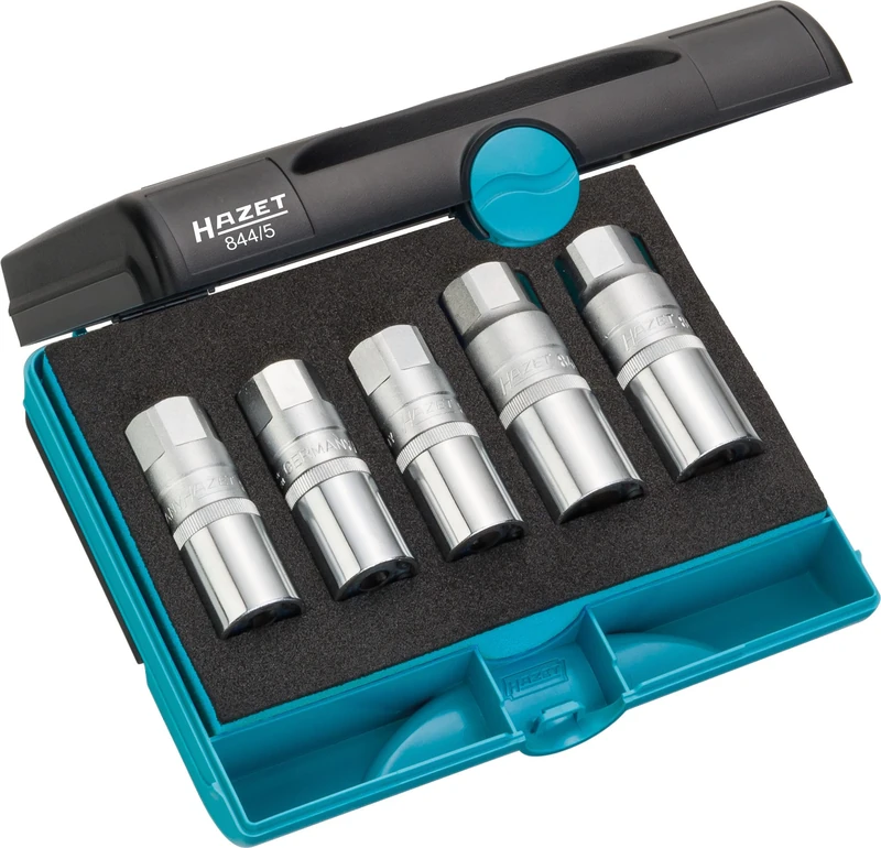 HAZET 844/5 Stud Bolt Extractor Set - Chrome-Plated/Polished