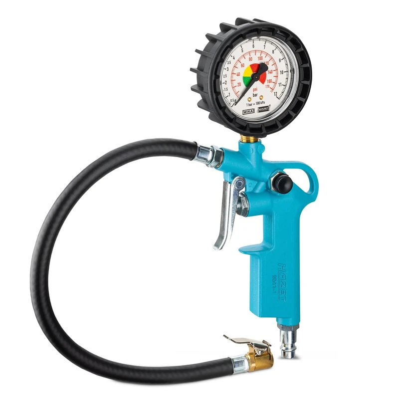 HAZET tire pressure gauge 9041G-1 I Calibrated, readable, pressure gauge measuring range: 0-145 psi, hose length: 100cm/39.37 inches, diameter: 3.15 inches | For car, etc.