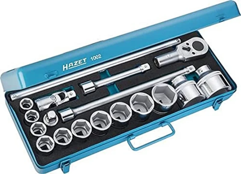 Hazet Socket Set, 18-Piece, Model 1002, Square Drive, Variety Pack, 0.75 inches, 15.58 kg, Made in Germany