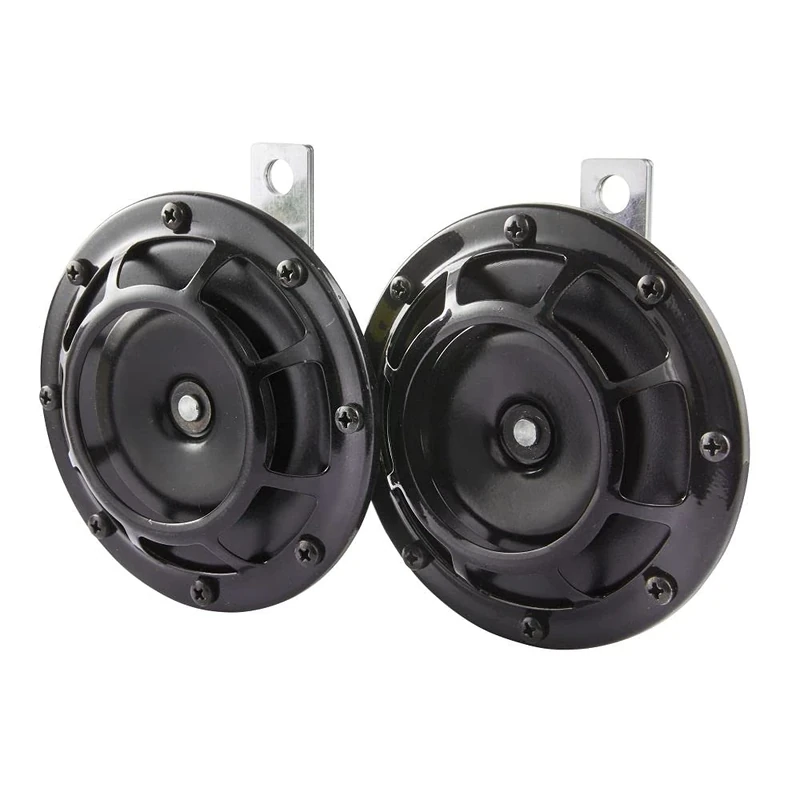 HELLA 3AG 003 399-081 Signal Horn - B133 - 12V - 118dB(A) - Frequency Range: 375/500Hz - Loud Tone - Housing Colour: Black - Flat Plug-in Connector - Kit - Quantity: 2