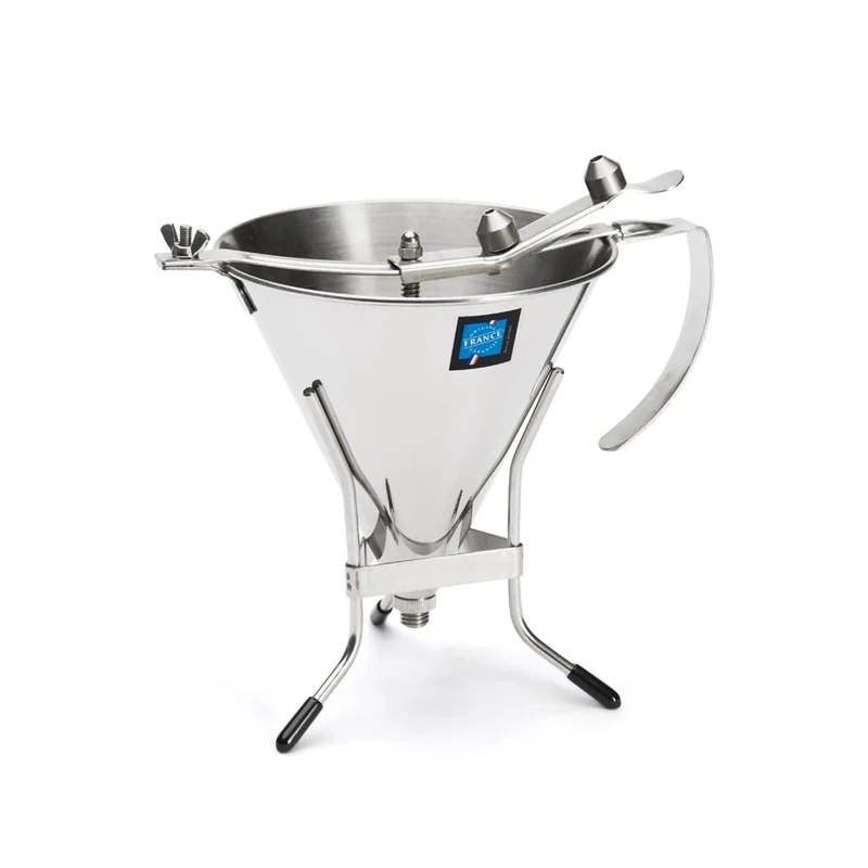 De Buyer 3354.12 Automatic Piston Funnel with Stand, All Parts Stainless Steel, 1.5 Litre Capacity