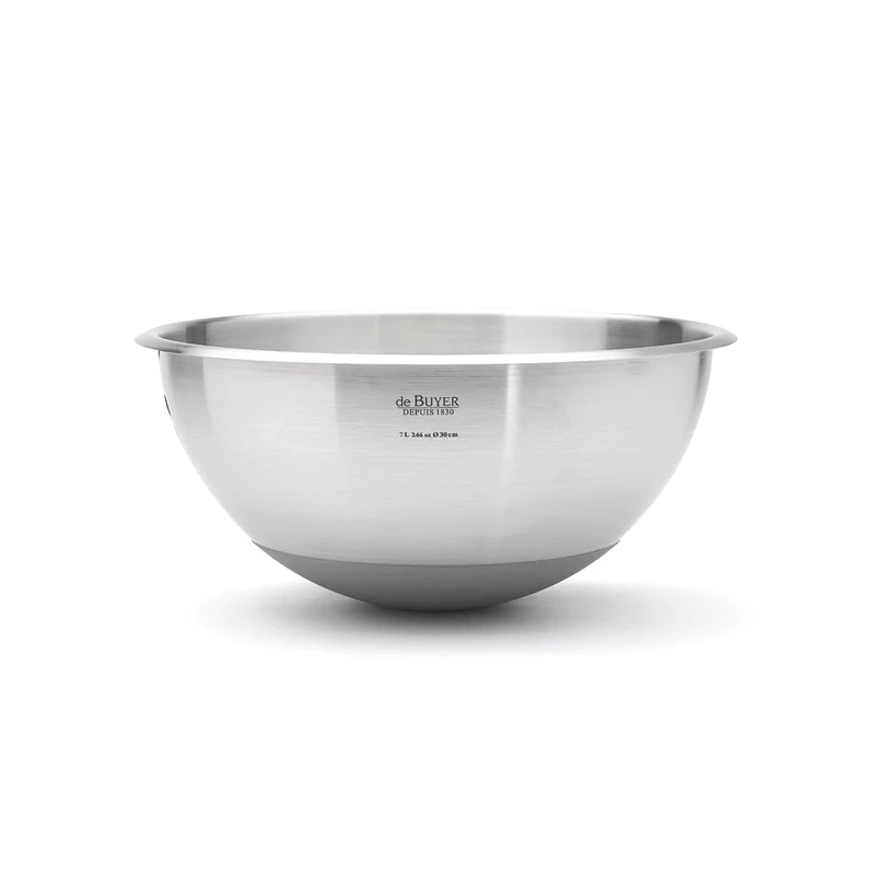 De Buyer 3373.30 Stainless Steel and Silicone Hemispherical Pastry Bowl, 30 cm Diameter