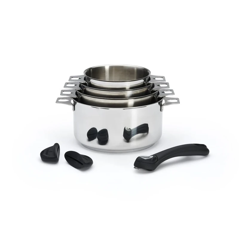 De Buyer 3491.04 Twisty Set of 4 Pans Ø 14/16/18/20 cm with 1 Black Handle and 2 Black Silicone Knobs