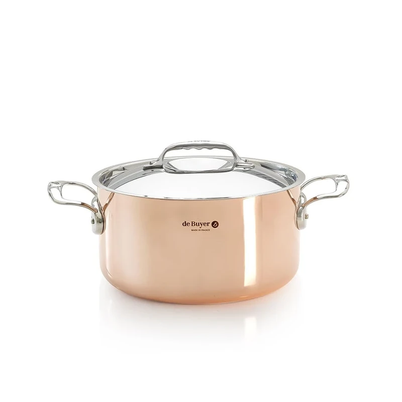 De Buyer 6442.24 Inocuivre Stewpan with 2 Cast Stainless Steel Handles and Lid, 2 mm Thick, 24 cm Diameter
