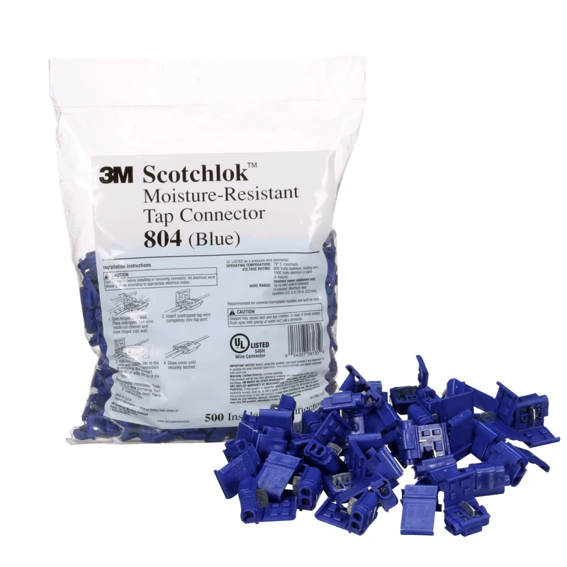 3M Scotchlok Self-Stripping Moisture Resistant Electrical IDC (Insulation Displacement Connector) 804-BULK, Blue, 18-16 AWG (solid/stranded), 14 AWG (stranded), Pack of 500