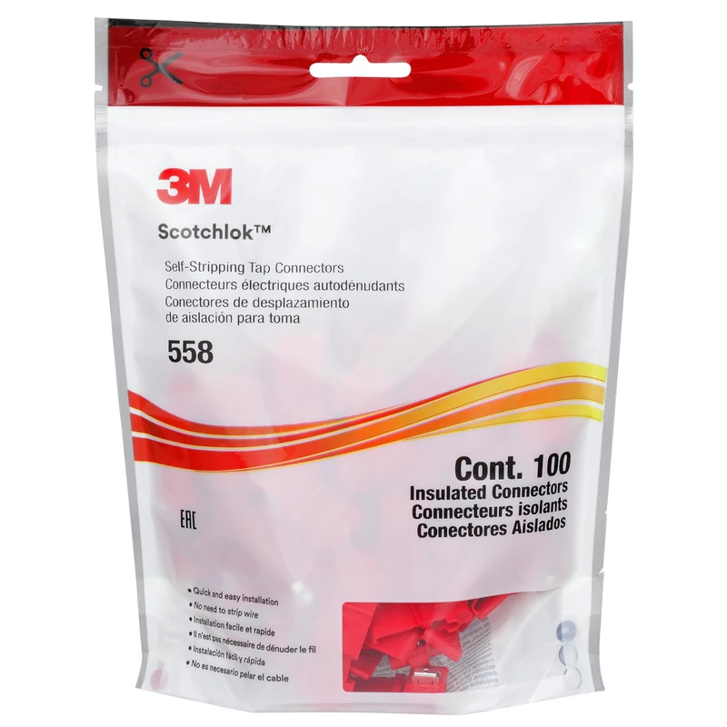 3M Scotchlok Electrical Idc 558-Pouch, Run and Tap, Flame Retardant,Red, 22-16 Awg, 100/Pouch - Image 1