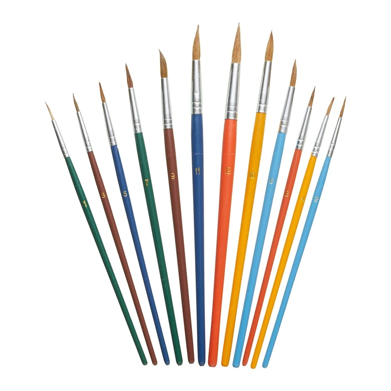 Fit For The Job 12 piece Artist Brush Set 100% Goat Hair Mixed Sizes Art Set Ideal With Watercolour, Ink, Acrylic For Kids & Adults Arts & Crafts, Artwork, DIY, Decorating, Upcycling, Modelling