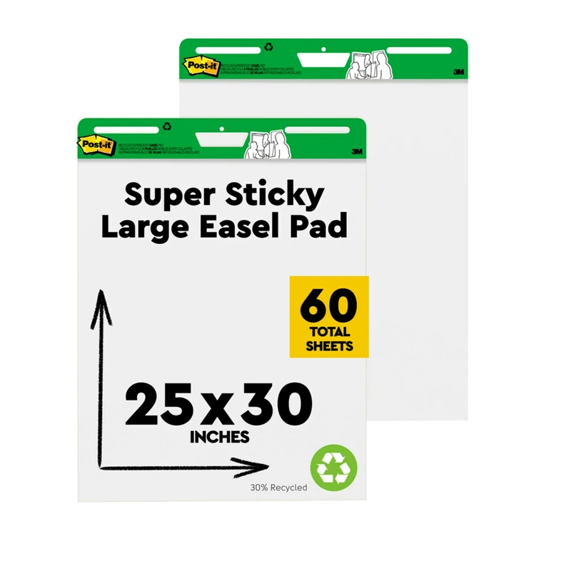 Post-it Super Sticky Self Stick Recycled Meeting Chart, 559RP, White, 63.5 cm x 76.2 cm, 30 Sheets, 2 Pads/Pack