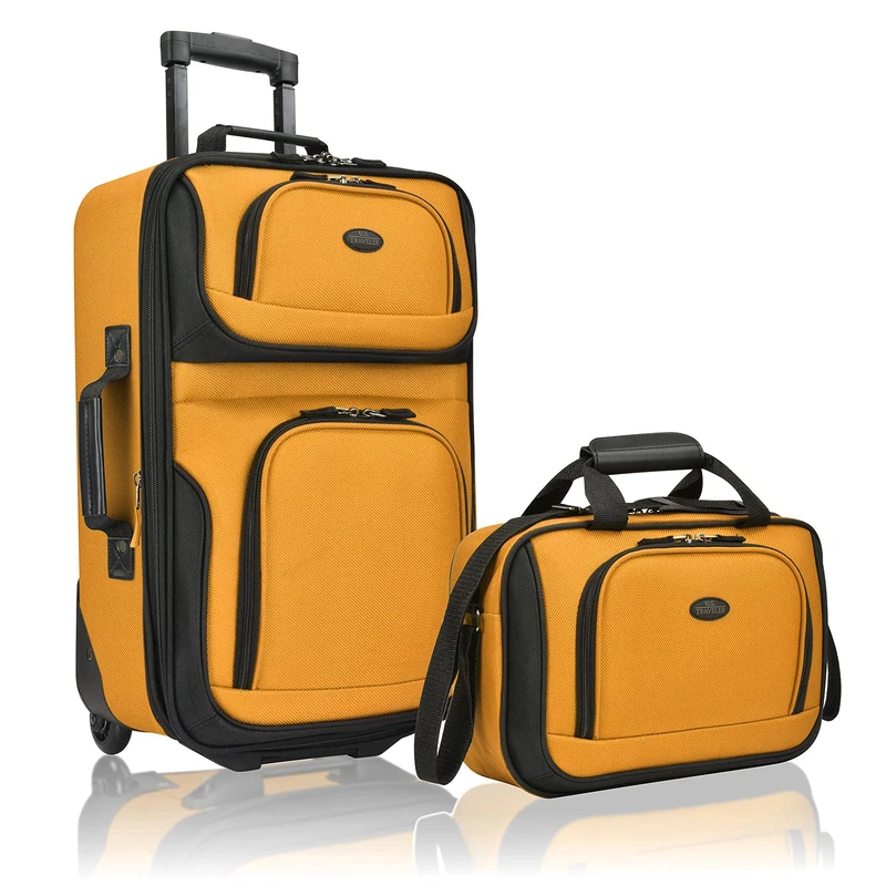 U.S. Traveler Rio Rugged Fabric Expandable Carry-on Luggage Set, Orange, Set, Carry-on Suitcase