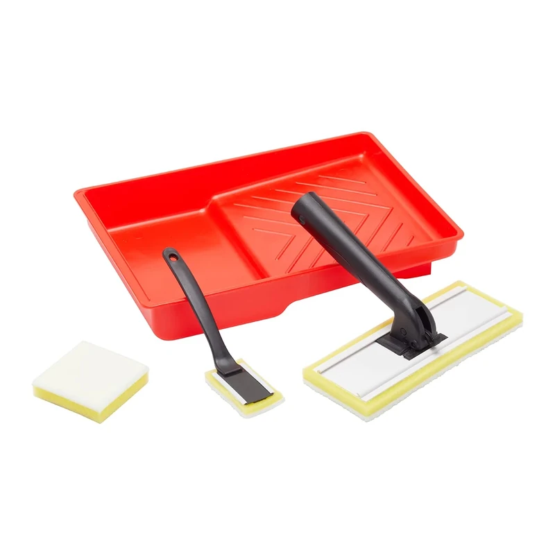 Fit For The Job 5 Piece 7 inch Click System Paint Pad Set, High Capacity Fabric for Rapid and Accurate Coverage With Emulsion Paints On Indoor Walls & Ceilings - 7" & 3" Paint Pads, Sash Wand, 7" Tray