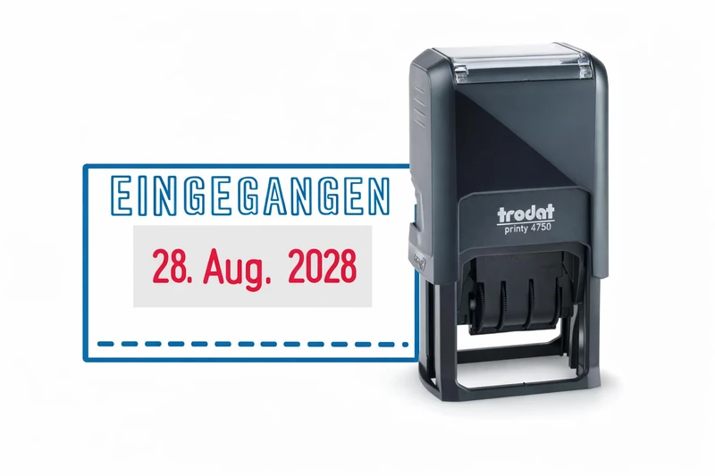 Trodat Printy 4750 / L1 Date Stamp with Text Received-Black (German version)