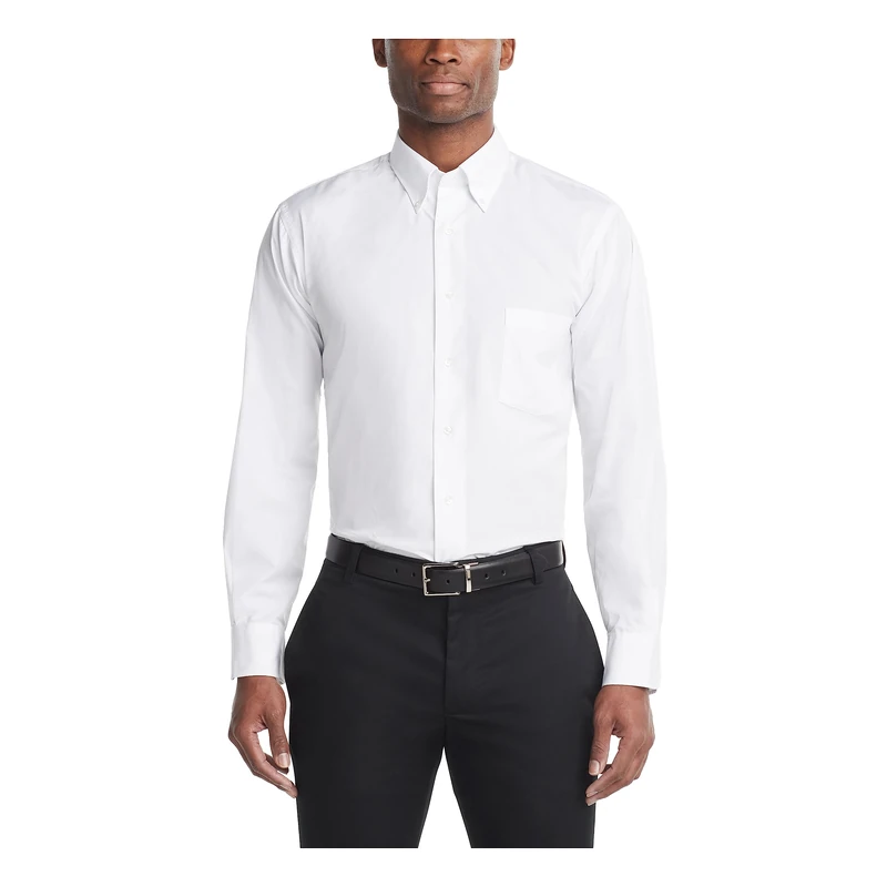 Van Heusen Men's Dress Shirts Regular Fit Silky Poplin Solid, White, 3XL