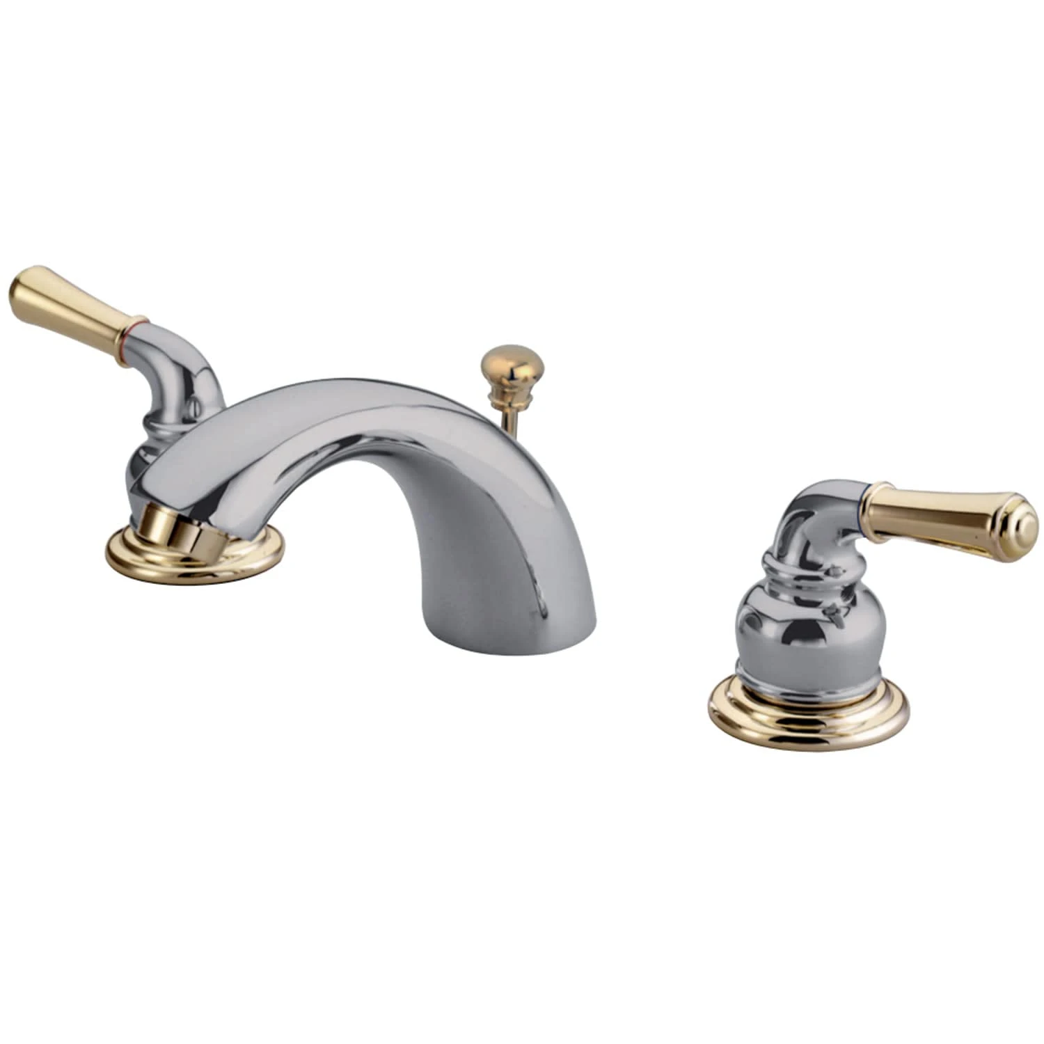 Kingston Brass KB954 Magellan II 4-Inch to 8-Inch Mini Widespread Lavatory Faucet with Metal Lever Handle, Polished Brass, Polished Chrome