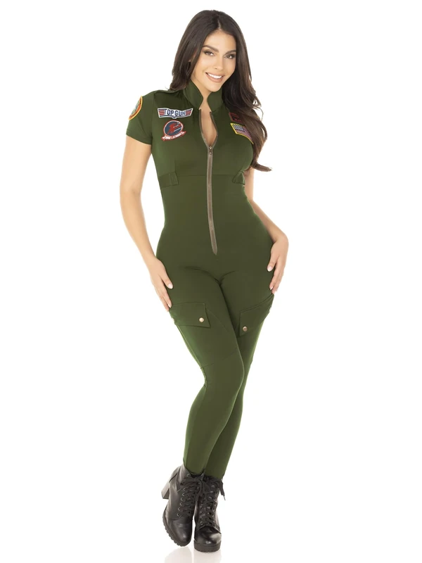 Leg Avenue TG8526704143 Sexy Top Gun Flight Catsuit Costume Adult Sized, Solid, Khaki, XL