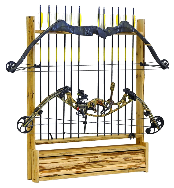 Rush Creek Log Cabin Style 2-Bow, 12-Arrow Rectangular Rack with Storage