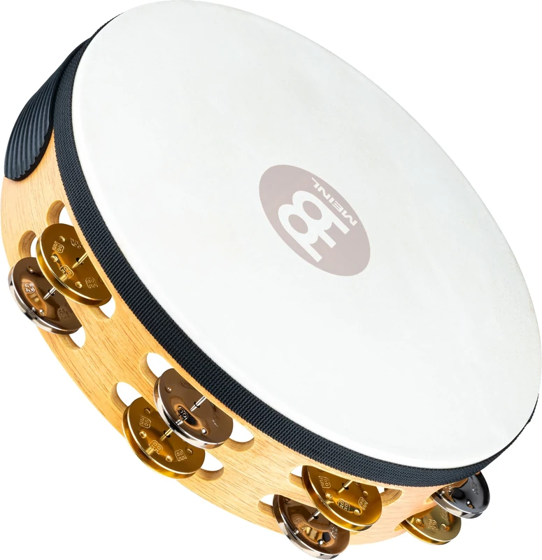 Meinl Percussion Traditional Headed Tambourine - With Goat Skin Head - 10-inch Diameter - Siam Oak / Steel and Brass, Natural (TAH2M-SNT)