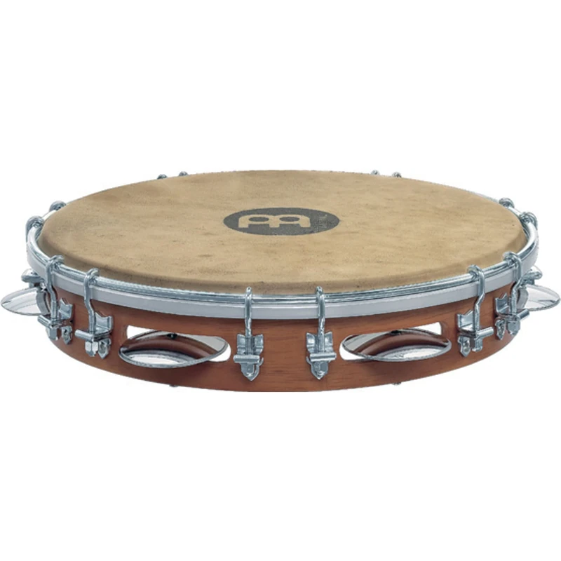 Meinl Percussion Traditional Wood Pandeiro - Frame Drum with Jingles - Diameter 10 Inches - Goat Skin Head - Siam Oak / Steel, Brown / Chrome Plated (PA10CN-M)