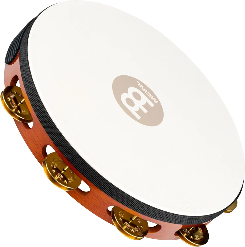 Meinl Percussion Traditional Headed Tambourine - With Goat Skin Head - 10-inch Diameter - Siam Oak / Brass, Antique Brown / Natural (TAH1B-AB)