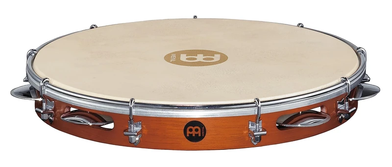 Meinl Percussion Traditional Wood Pandeiro - Frame Drum with Jingles - Diameter 12 Inches - Goat Skin Head - Siam Oak / Steel, Brown / Chrome Plated (PA12CN-M)