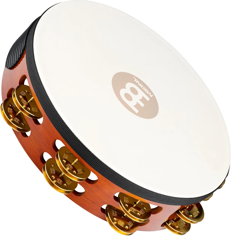 Meinl Percussion Traditional Headed Tambourine - With Goat Skin Head - 10-inch Diameter - Siam Oak / Brass, Antique Brown / Natural (TAH2B-AB)