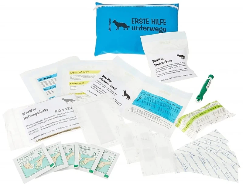 Söhngen 0308032 First Aid Companion WAU-WAU at Home and on the Go (for Dogs, Bandage Materials, with Rescue Blanket, Blue