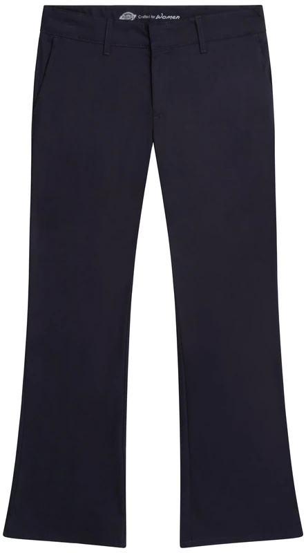 Dickies Women's Flat Front Stretch Twill Pant Slim Fit Bootcut Khakis, Dark Navy, 14 UK