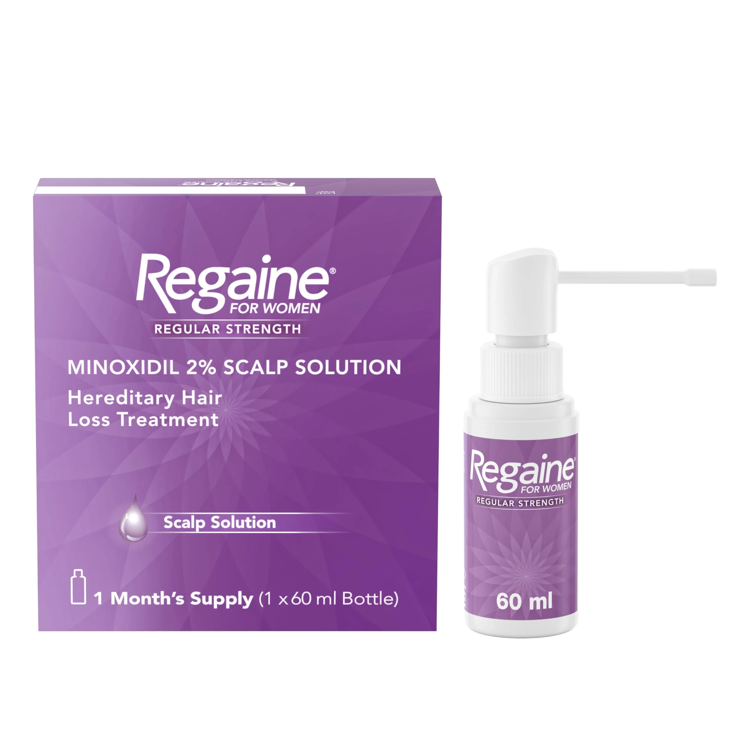 Regaine for Women 2% Minoxidil Regular Strength Scalp Solution for Hair Regrowth (1x 60 ml), Scientifically Proven to Help Stop and Reverse Hereditary Female Hair Loss, Revitalise Hair Follicles