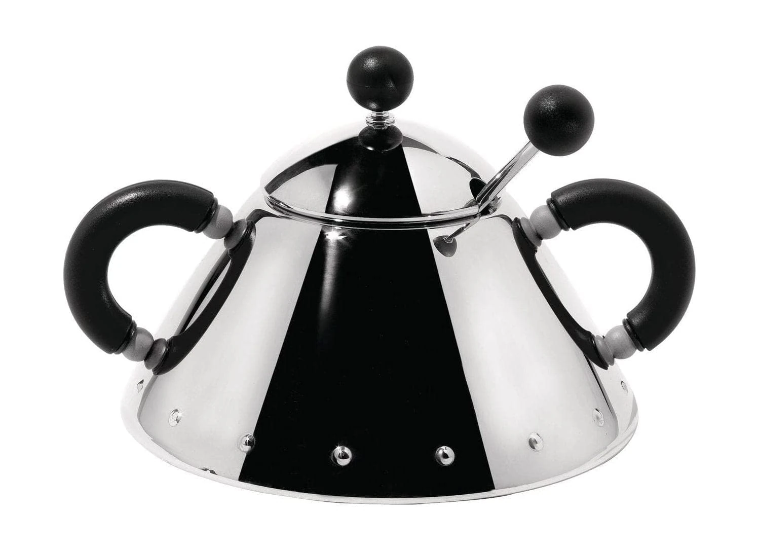 Alessi 9097 B Sugar Bowl with Spoon Stainless Steel Handles and Knobs Polyamide Black