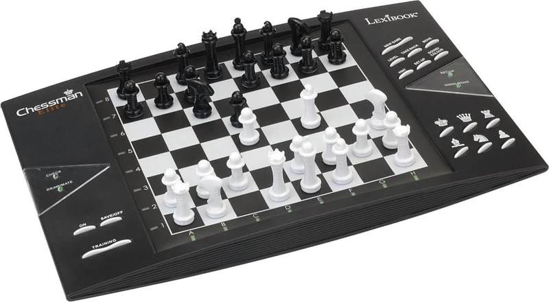 Lexibook, Chessman Elite, Interactive Electronic Chess Game, 64 Levels of Difficulty, LEDs, Battery Powered or 9V Adapter, Black/White, CG1300