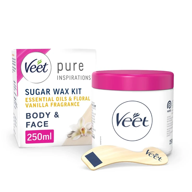 Veet Essential Oils and Floral Vanilla Hot Wax Microwavable Jar, Waxing Kit, 250 ml, multicolor