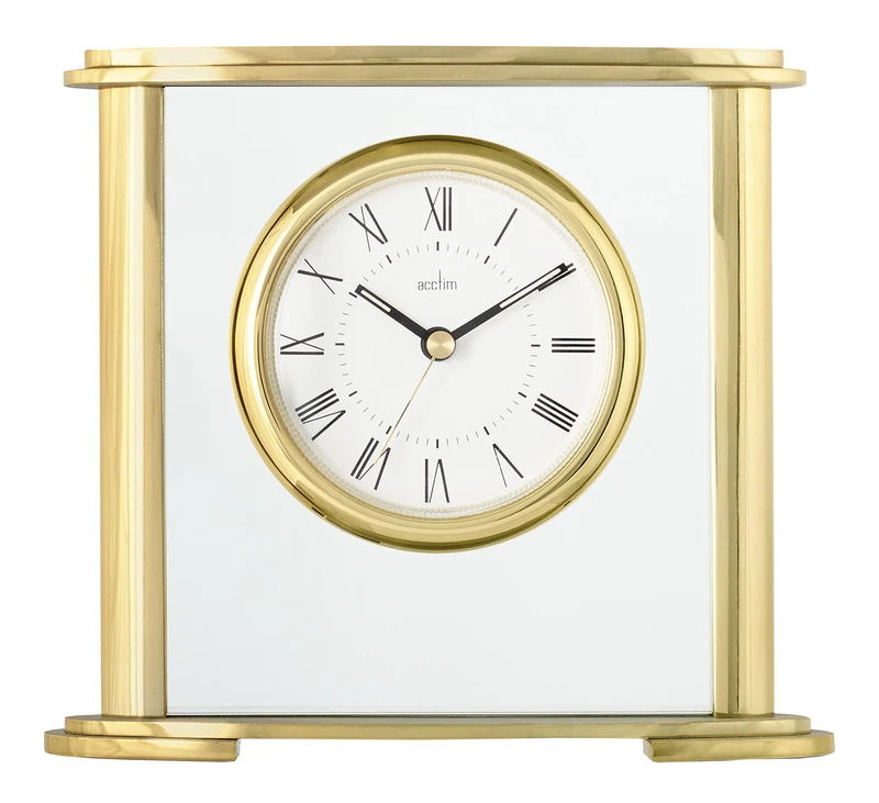 Acctim Colgrove Mantel Clock Quartz Polished Metal & Glass Floating Effect Gold