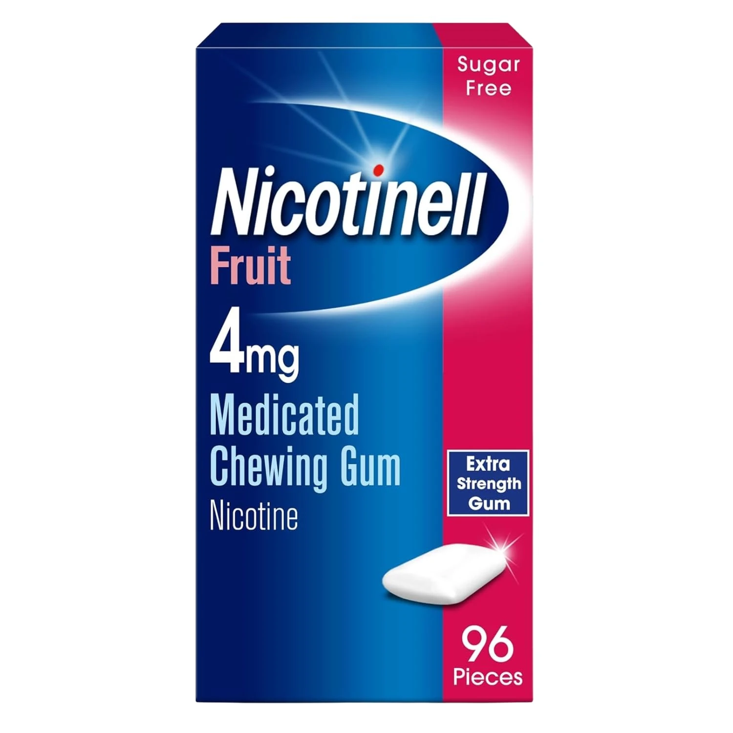 Nicotinell Fruit Gum 4mg (96 Pieces), Stop Smoking Aid, Sugar Free Nicotine Gum, Mild Fruit Flavour, 4mg Extra Strength for Heavy Smokers, Quit Smoking Aid