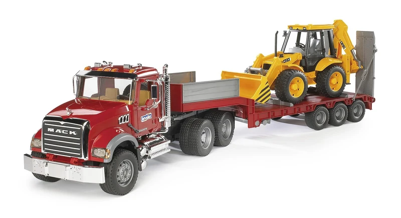 Bruder 02813 MACK Granite Truck with Low Loader and JCB 4CX, Multi-coloured