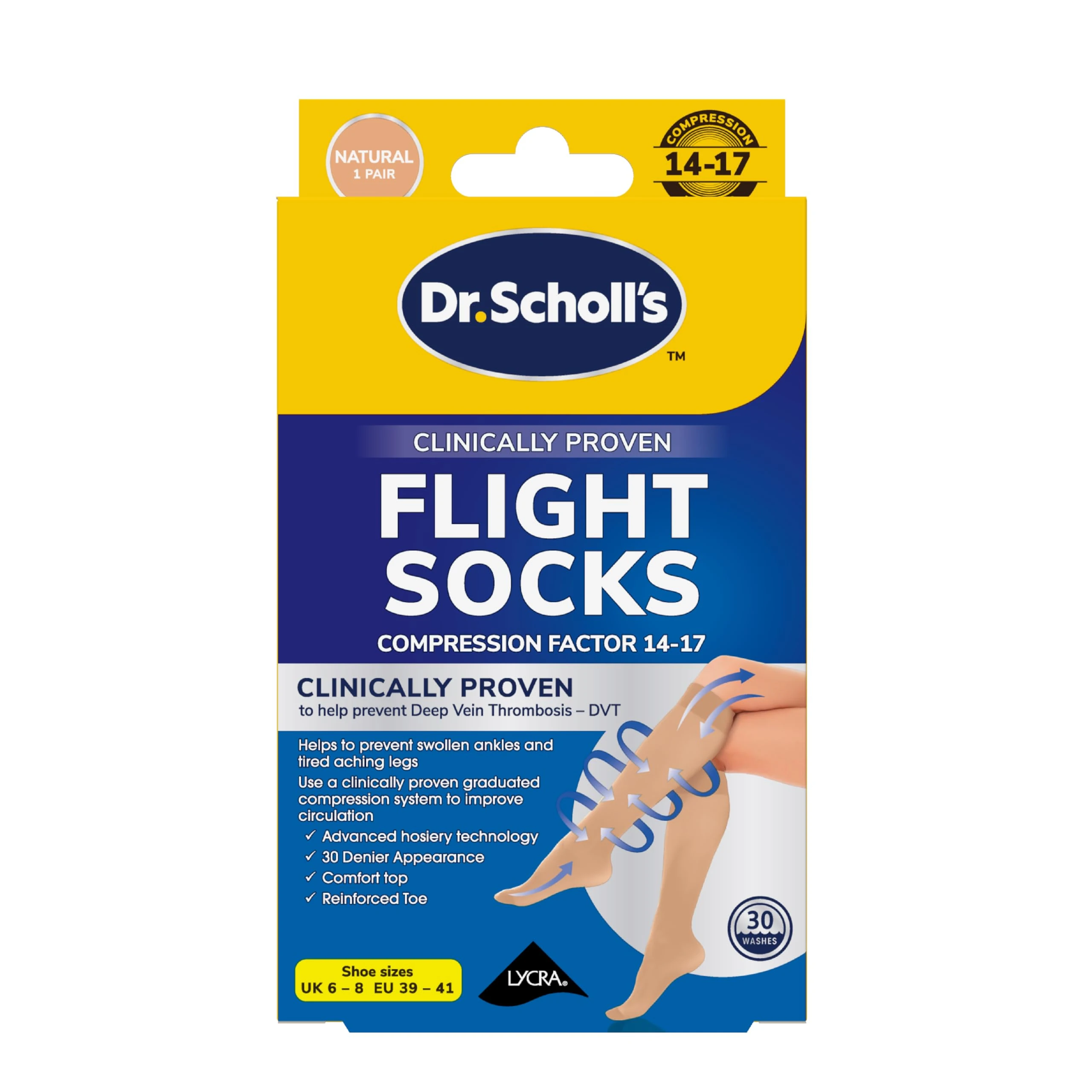 Dr. Scholl's Flight Socks - Clinically Proven Compression Socks for Flight Travel - Help Prevent Swollen Ankles and Deep Vein Thrombosis (DVT) - Sheer - Size 6-8, 1 Pair