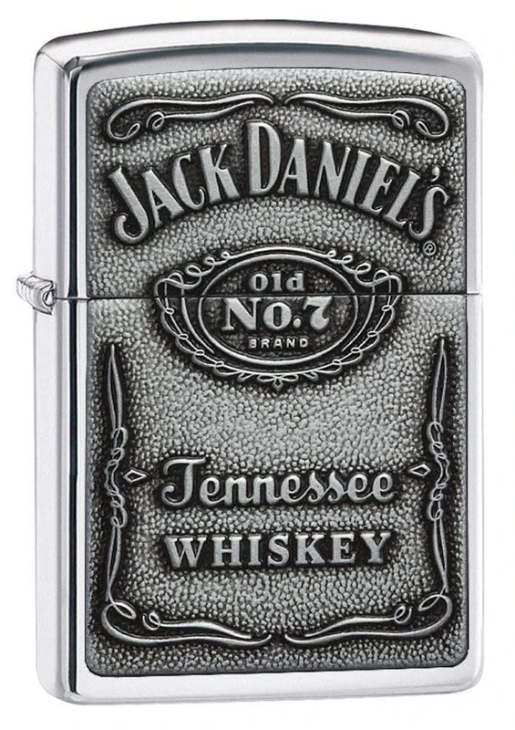 Zippo Windproof Lighter - Jack Daniels - Silver - High Polish Chrome Finish - Emblem Attached - Refillable - Reusable - Gift Box - Made in USA - Image 1