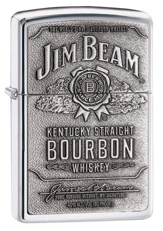 Zippo Jim Beam Label-Pewter Emblem Lighter - High Polished Chrome