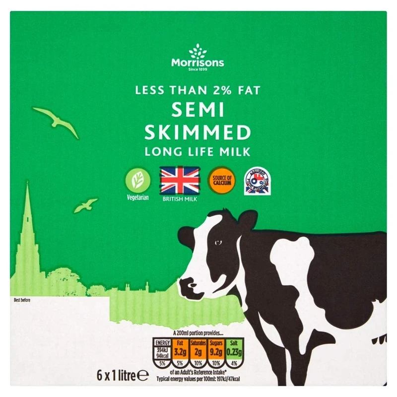 Morrisons Semi Skimmed Milk 6L - Extra Long Life, Low Fat, Vegetarian