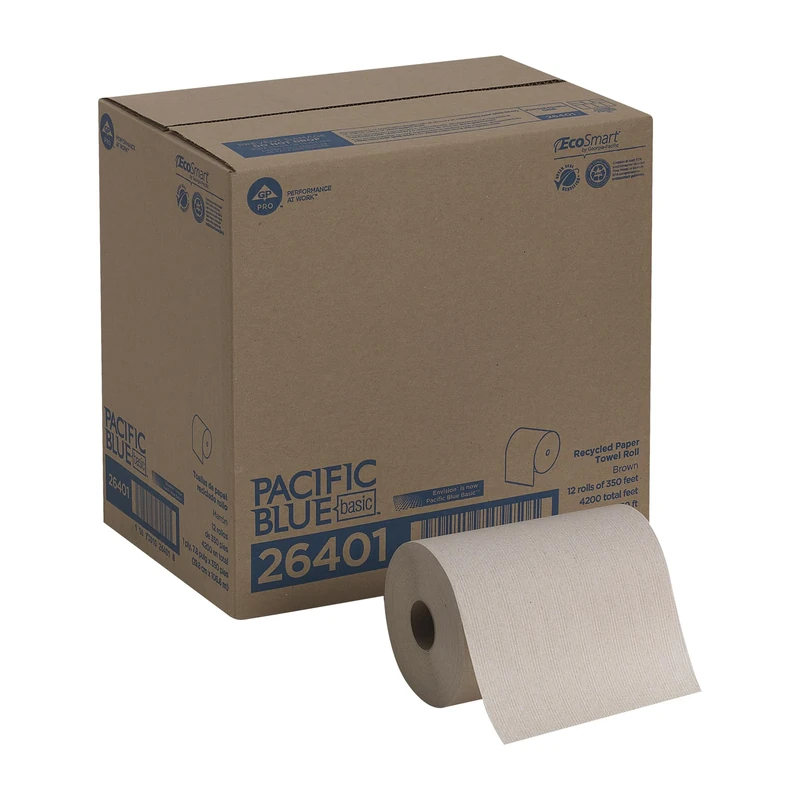 Pacific Blue Basic Recycled Paper Towel Roll (Previously branded Envision) by GP PRO, Brown, 26401, 350 Feet Per Roll, 12 Rolls Per Case