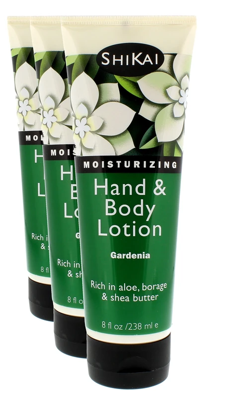 Shikai - Natural Moisturizing Hand & Body Lotion, Softens & Moisturizes with Aloe, Borage and Shea Butter (Gardenia, 8 Ounce, Pack of 3) - Image 1