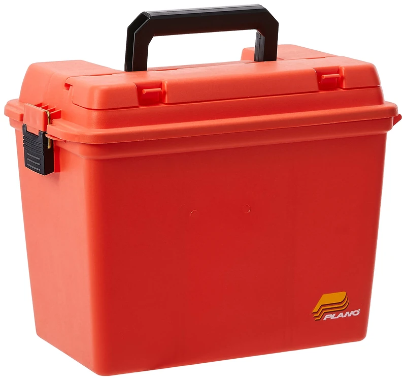 PLANO Emergency Supply Box with Shelf,Storage Box, Molded Waterproof, Tackle Storage, Heavy Duty, Outdoor Storage, Orange