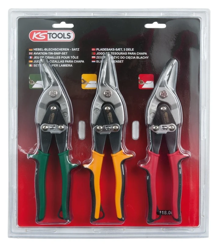 KS Tools 0.7-1.2mm Tin Snips Set (3 Pieces)