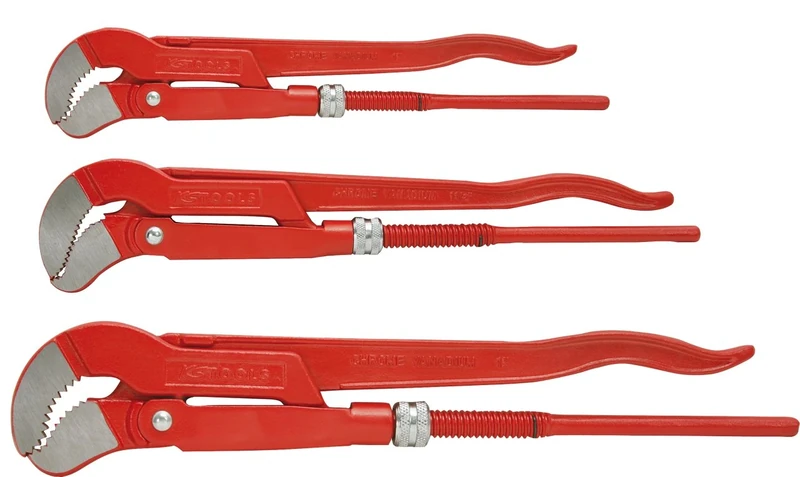 KS Tools 113.2100 Swed. Pattern Pipe Wrench 45 Degree Angled Set (3 Pieces)