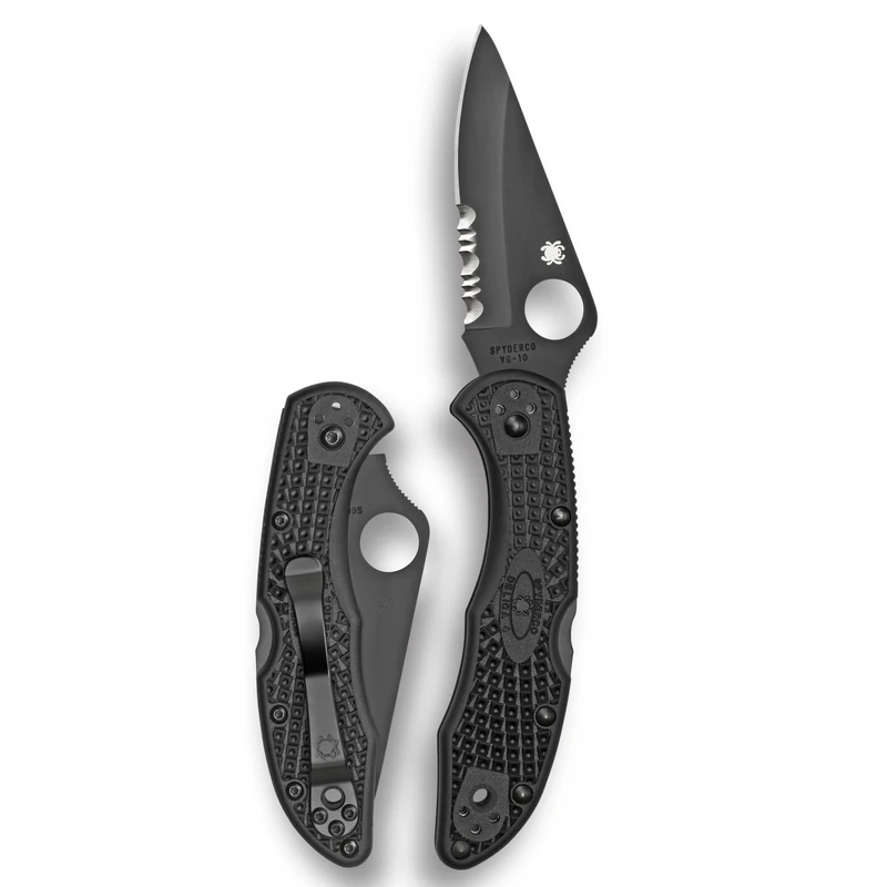 Spyderco Delica 4 Lightweight Signature Knife with 2.90" Saber-Ground Black Steel Blade and FRN Handle - CombinationEdge - C11PSBBK