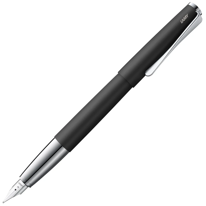 Lamy studio black - Fountain Pen in elegant metal body - steel nib, partially platinum-plated & in nib size F - incl T 10 blue ink cartridge