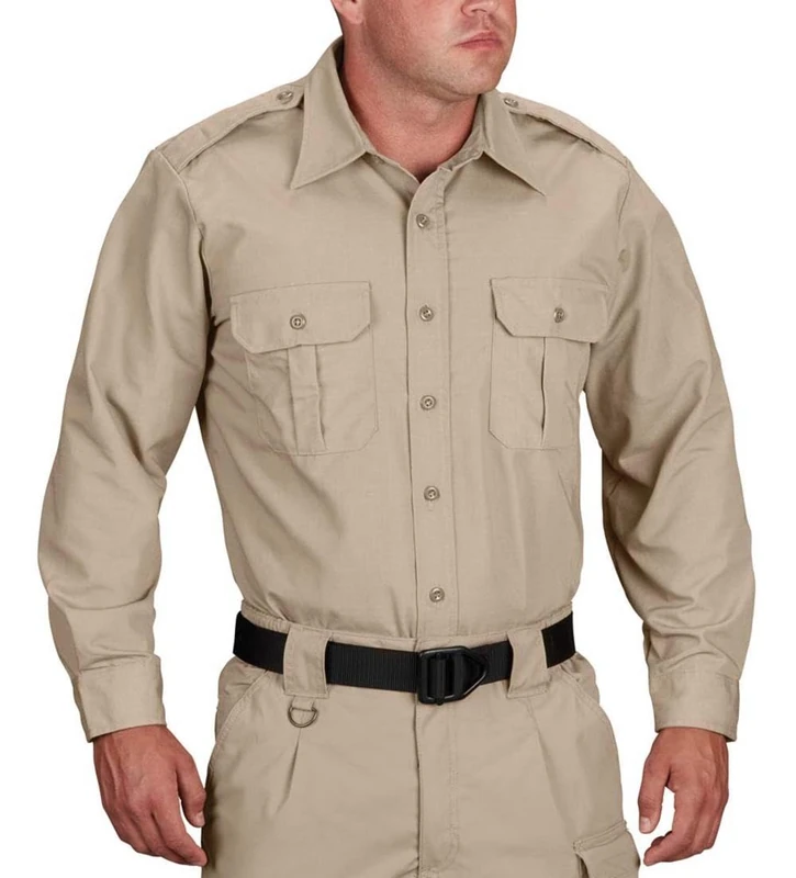 Propper Men's Long Sleeve Tactical Dress Shirt, Khaki, Medium Regular