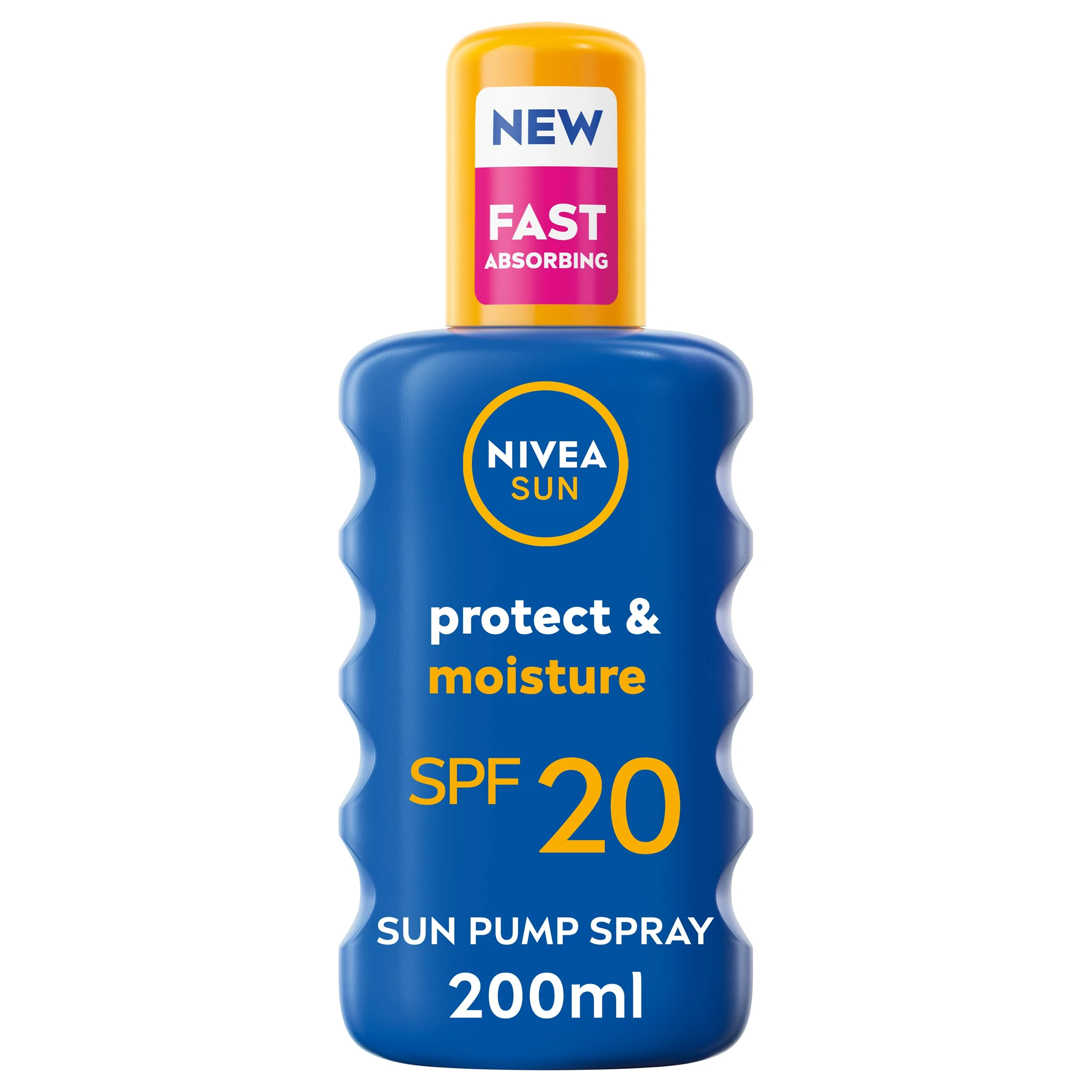 NIVEA SUN Protect & Moisture Sun Lotion SPF 20 (200 ml), Suncream with Vitamin C and Hyaluron, Provides 48H Moisture and Immediate UVA/UVB Protection, Fast-Absorbing, No White Cast Formula
