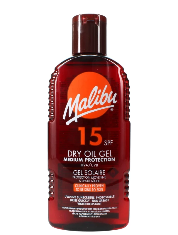 Malibu Sun SPF 8 Non-Greasy Dry Oil Gel for Tanning, Low Protection, Water Resistant, 200ml