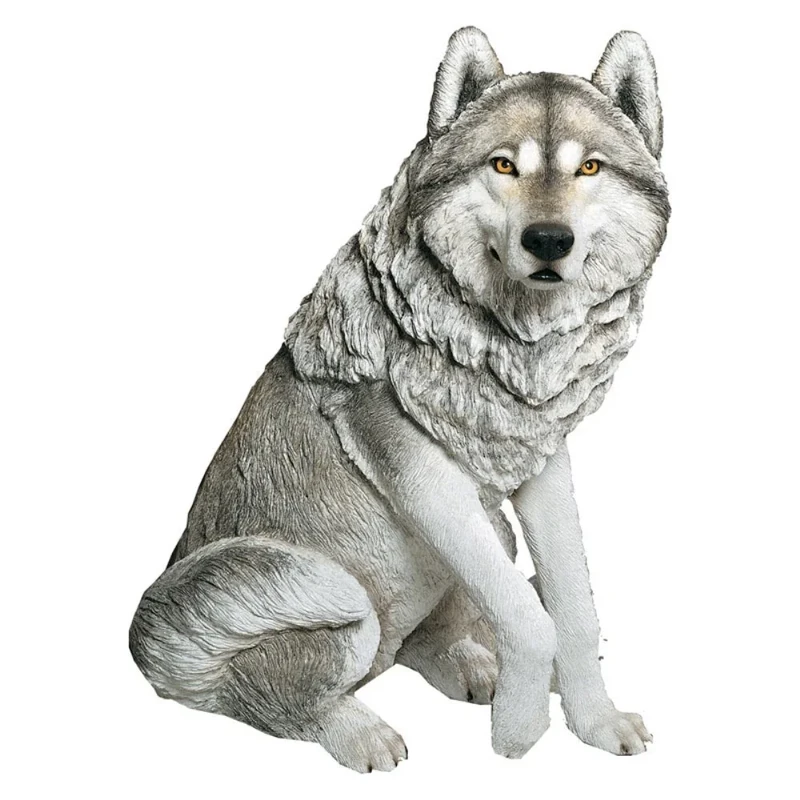 Sandicast Large Life Size Gray Wolf Sculpture, Sitting